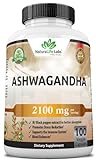 Organic Ashwagandha 2,100 mg - 100 Vegan Capsules Pure Organic Ashwagandha Powder and...